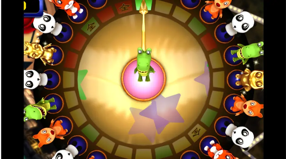 The Animal Circus pointer stopping on a green crocodile