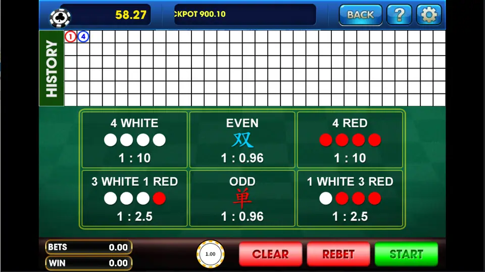 Sedie history grid on 3Win8 above the six betting boxes