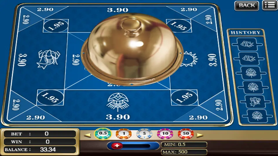918Kiss Belangkai board in blue with a closed brass dome in the centre and 3.90, 2.90 and 1.95 payout spots