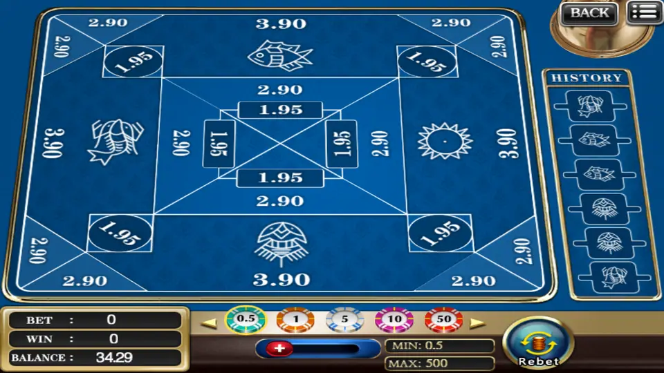 Belangkai board with the dome removed showing the centre cross with 1.95 and 2.90 spots and the Rebet button