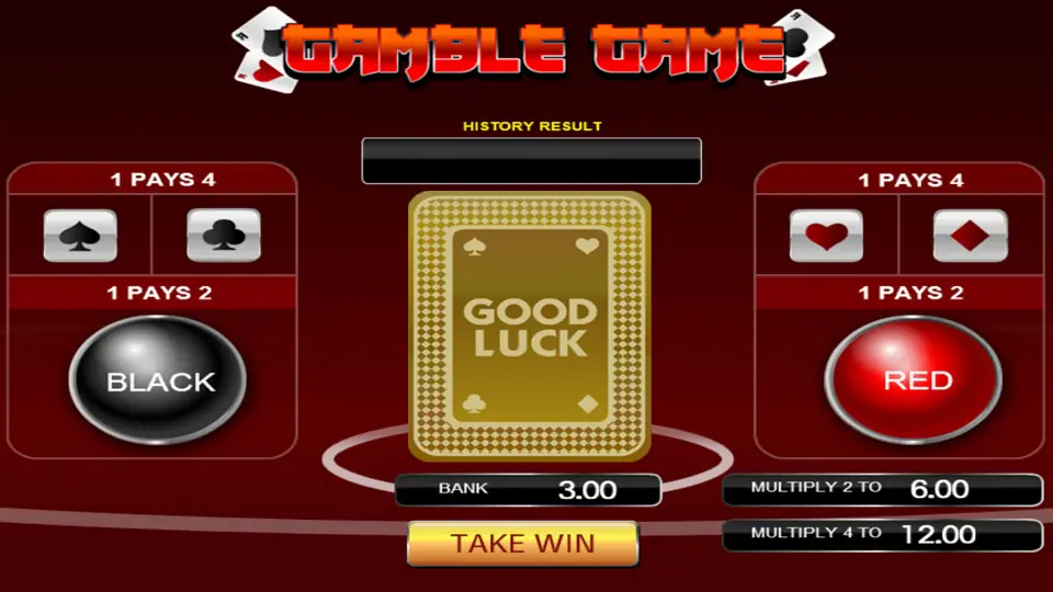 Gamble Game screen in 918Kiss with Black and Red buttons, suit options and a Bank of 3.00