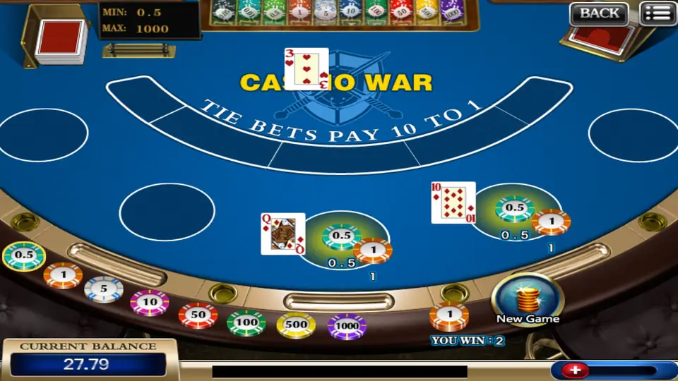 Casino War after a winning round on 918Kiss, with the New Game button replacing Rebet