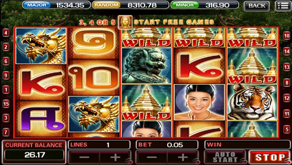 Thai Temple with the golden temple Wild landing across reels 3, 4 and 5