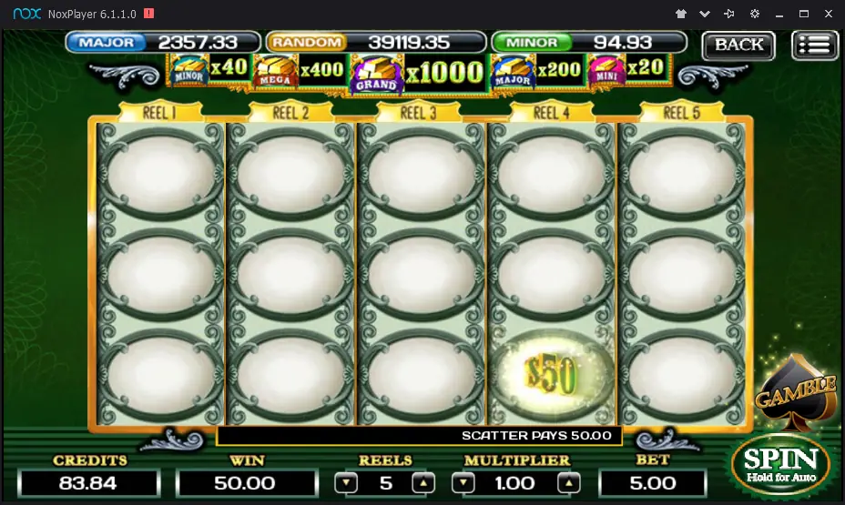 A $50 value landing on reel 4 of The Green Machine Deluxe at a 1.00 multiplier, Win 50.00
