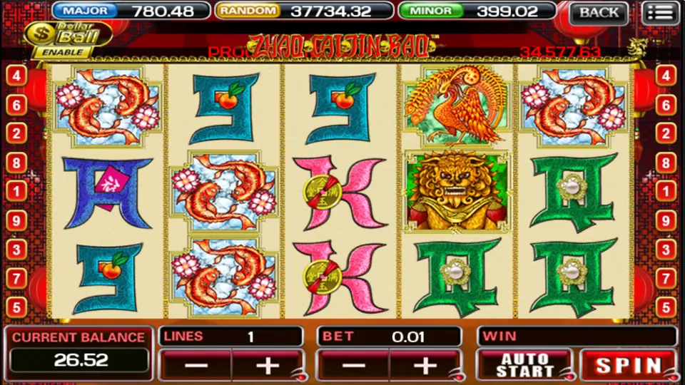 Koi stacked on reel 2 and pink Ks on reel 3 in Zhao Cai Jin Bao