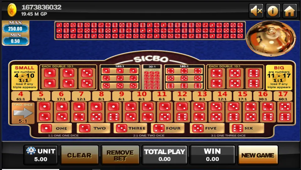 Joker123 Sicbo layout with Small, Big, doubles, triples, totals, two-dice combinations and single numbers