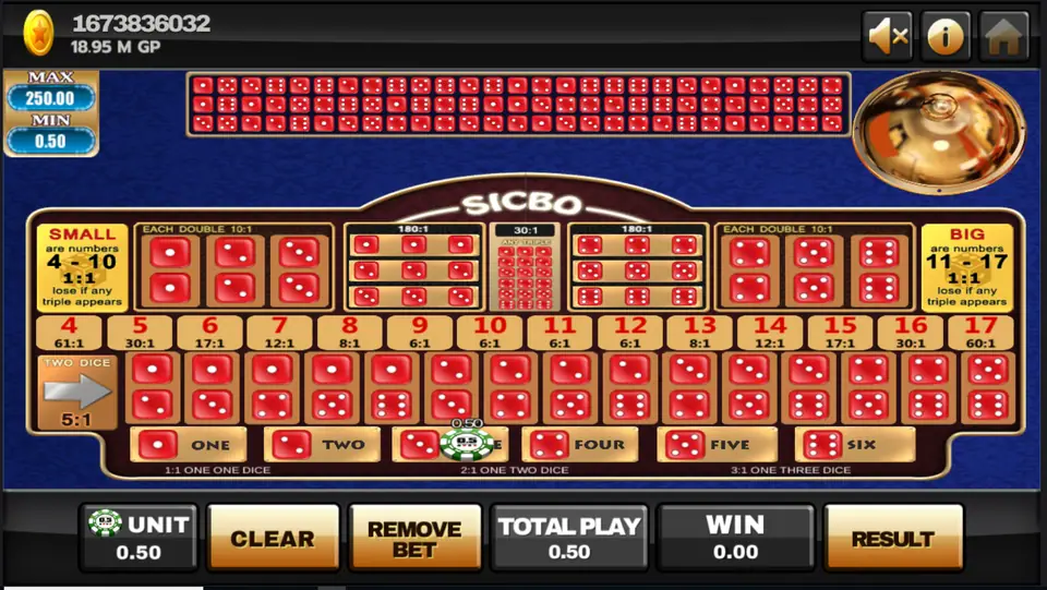 A 0.50 chip on the single number Three with the Result button ready