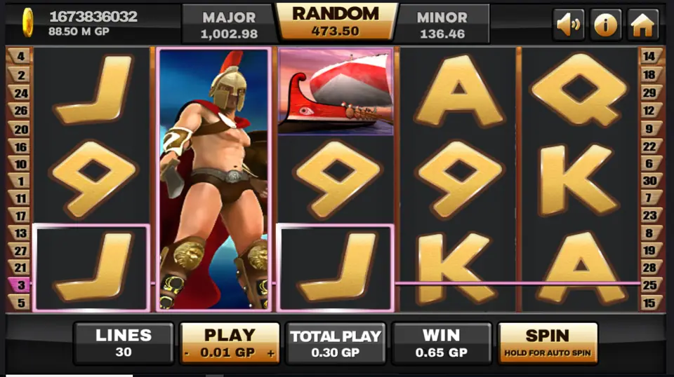Spartan wild on reel 2 joining two J symbols on line 3 for 0.65