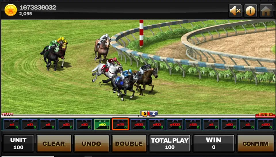 Super Derby horses rounding the bend with the leading pair marker showing 5 and 2