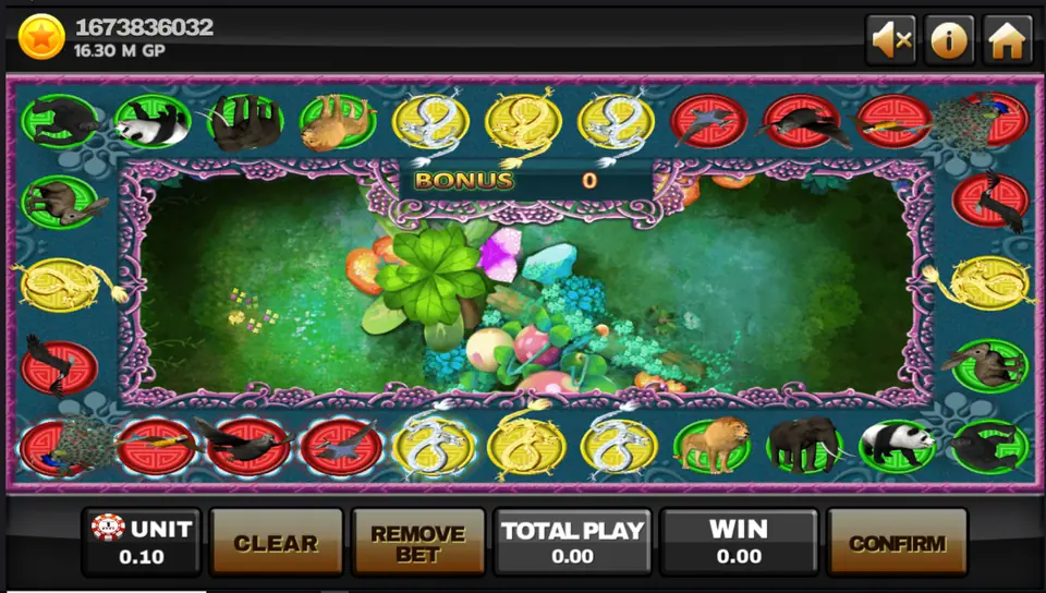 Super Dragon 3D board mid-round with the forest scene and the tile ring