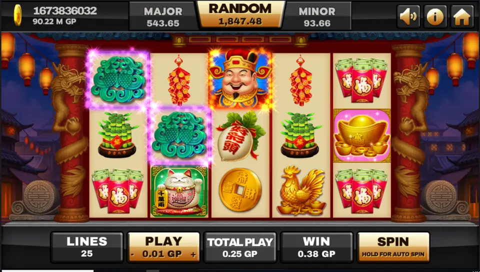 Supreme Cai Shen slot on Joker123 with the God of Wealth, jade ornaments, firecrackers, lucky bamboo, red packets, a gold ingot and a golden rooster