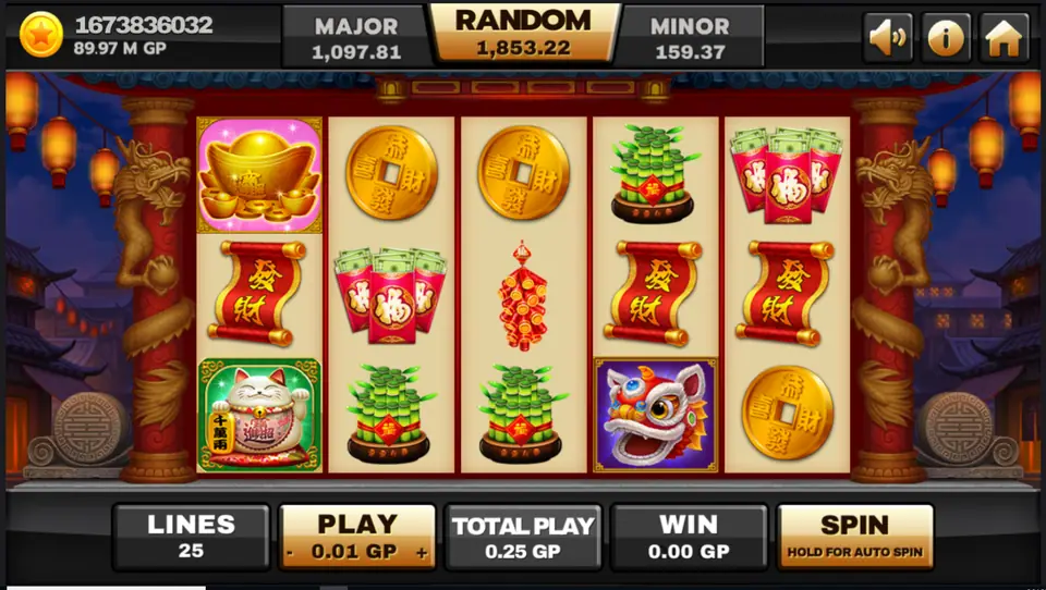 Supreme Cai Shen reels with a gold ingot, red packets, a lucky cat and a lion dance head