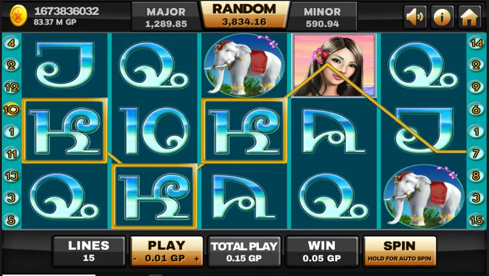 A line of K symbols winning on line 10 in Thai Paradise