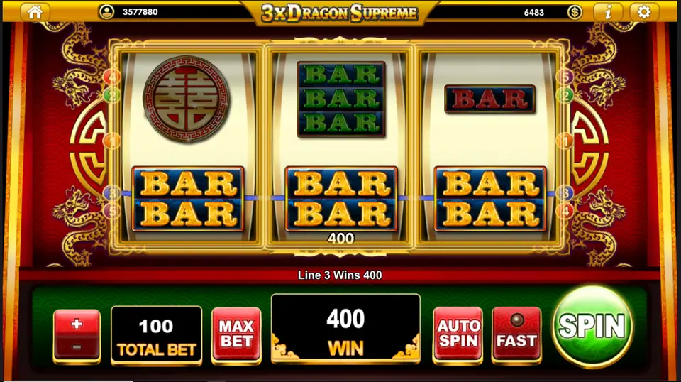 Three double BAR symbols on line 3 for a 400 win