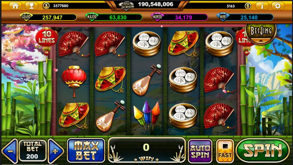 Black White slot on Live22 with 10 Lines lanterns, red fans, straw hats, a pipa, fireworks and bao baskets on 5x3 reels under Grand, Major, Minor and Mini meters
