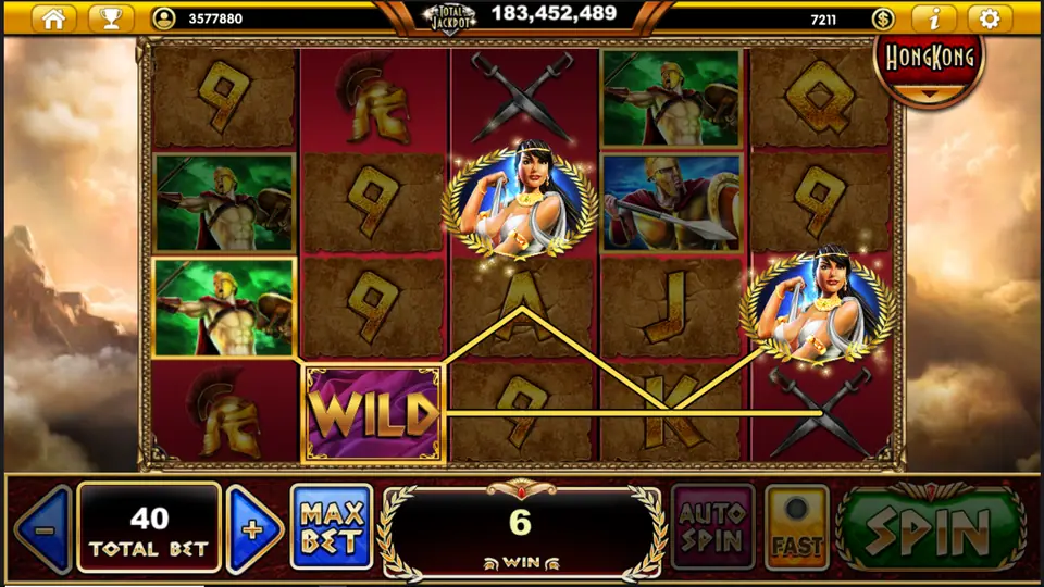 WILD on reel two helping a line of queen portraits pay 6 at Total Bet 40