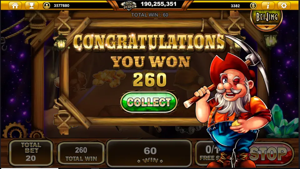 Collect screen showing a 260 total win after the 0/10 free spins counter ran out