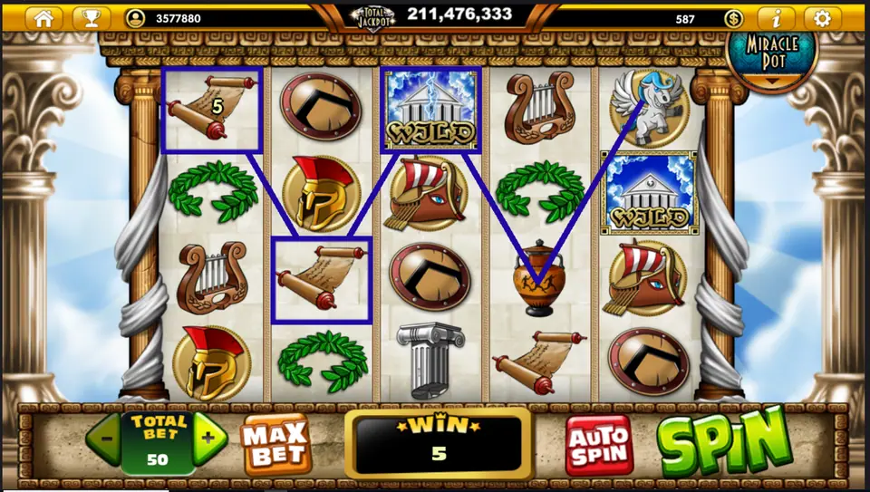 Scrolls and a temple WILD on a zig-zag line for a 5 win