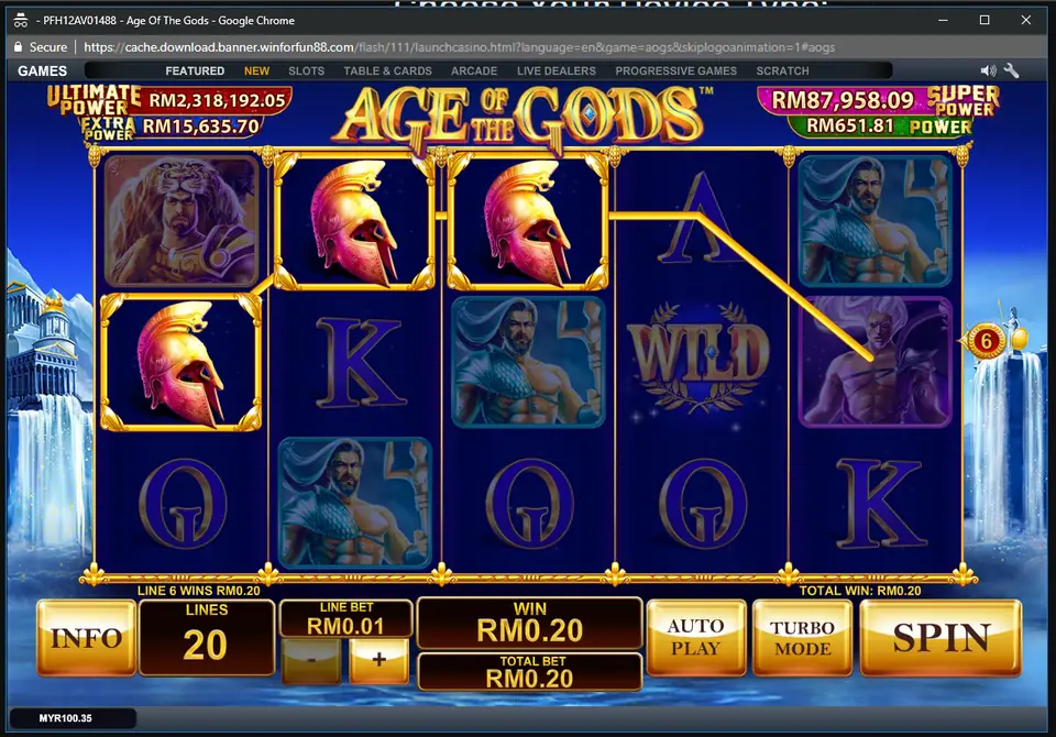Spartan helmets on line 6 paying RM0.20 in Age of the Gods on LPE88