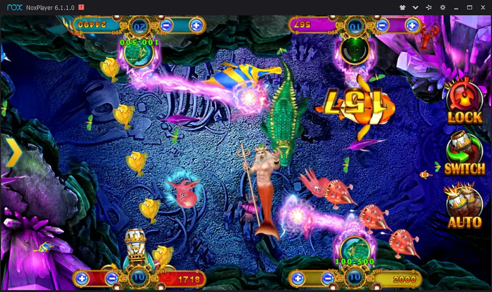 Ocean King on Mega888 with the trident merman and green crocodile in play and a 457 catch shown on screen