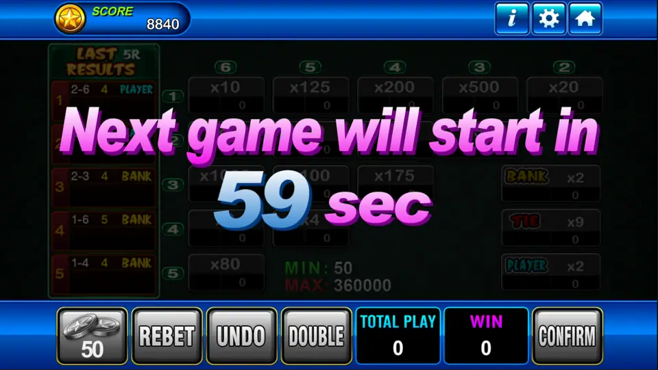 Countdown banner over the Funky Monkey board reading 'Next game will start in 59 sec'