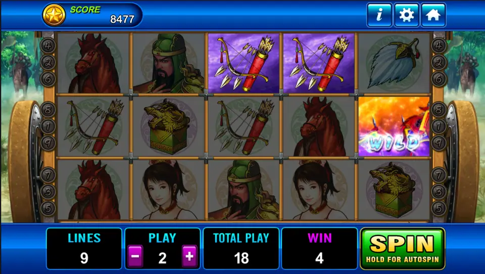 A small bow win of 4 at Play 2, with a flaming Wild on reel five