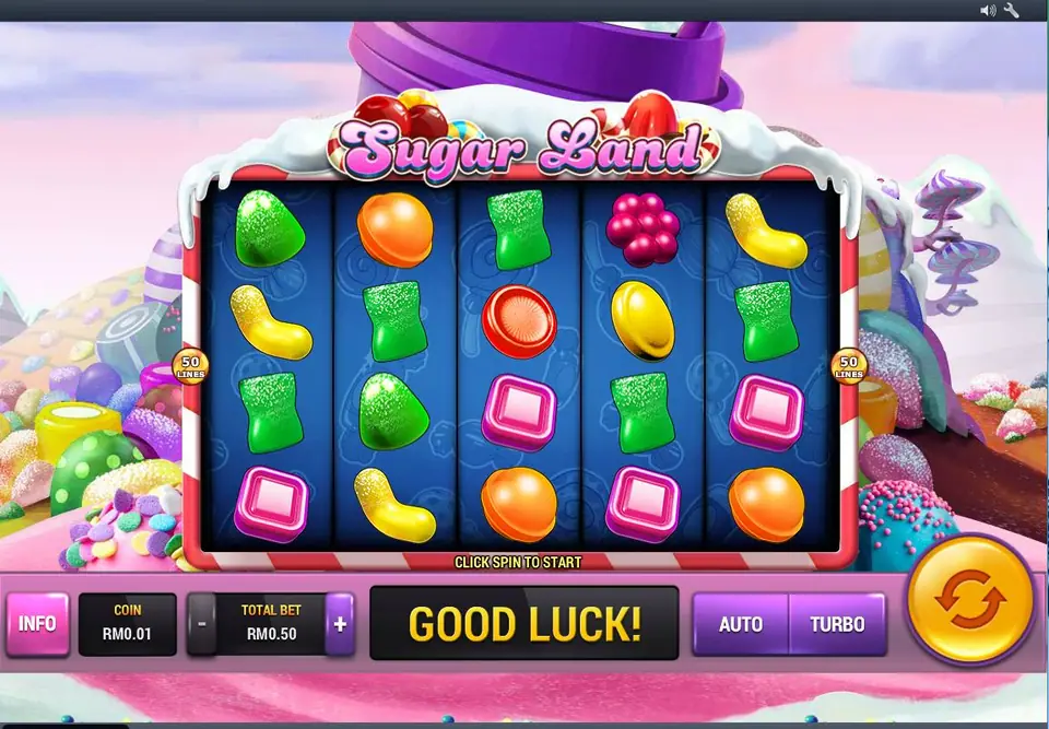 Sugar Land base game on Rollex11 with a grid of jelly sweets and hard candies