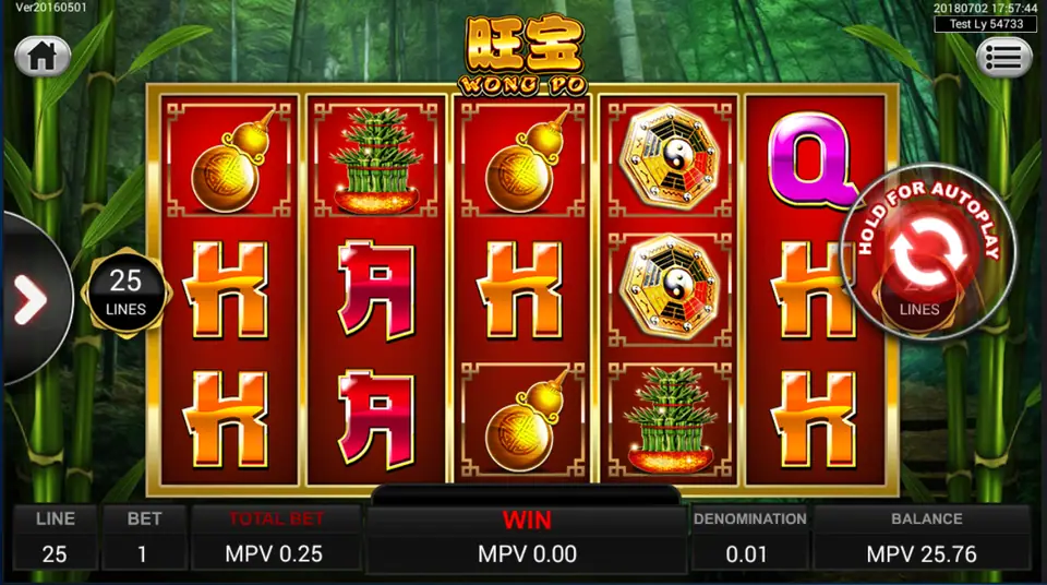 Wong Po reels on SKY777 with gold gourds, lucky bamboo, bagua charms and red card symbols, 25 lines at 0.25