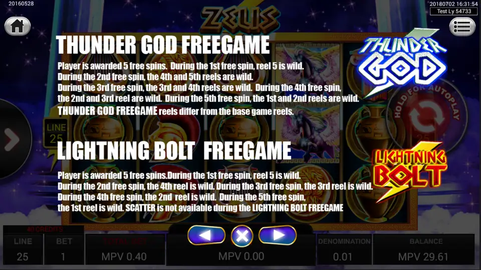 Thunder God and Lightning Bolt free game rules on SKY777 Zeus