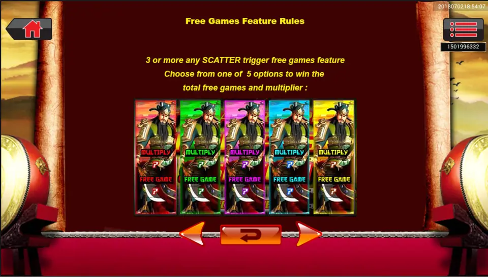 Five warrior cards to pick from in the Emperor Gate free games feature
