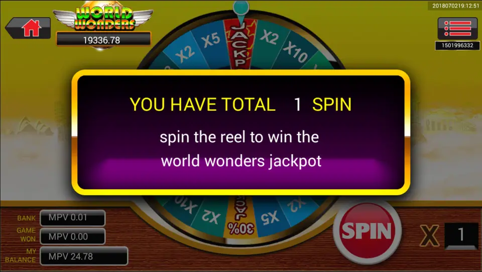 The World Wonders jackpot wheel on Great China: You have total 1 spin